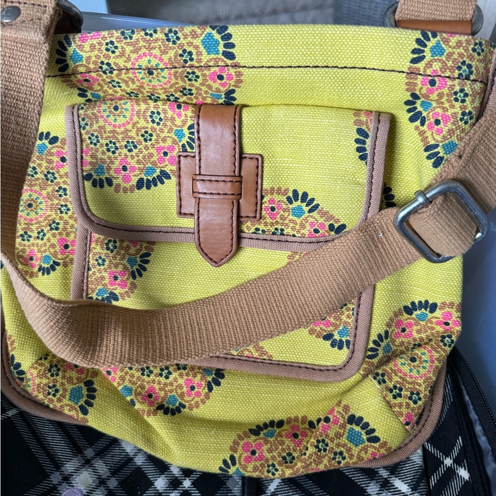 Fossil Yellow Floral Canvas Crossbody Bag